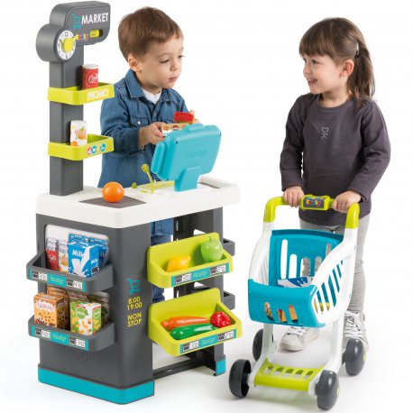 Smoby Supermarket Elektroniczna Kasa światło dźwięk 41 akcesoriów Wózek