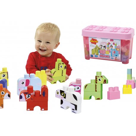 Ecoiffier Zestaw klocków Abrick w pojemniku Zwierzęta 50 elementów Różowe