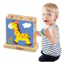 Drewniane kostki logiczne Viga Toys Farma 9 elementów