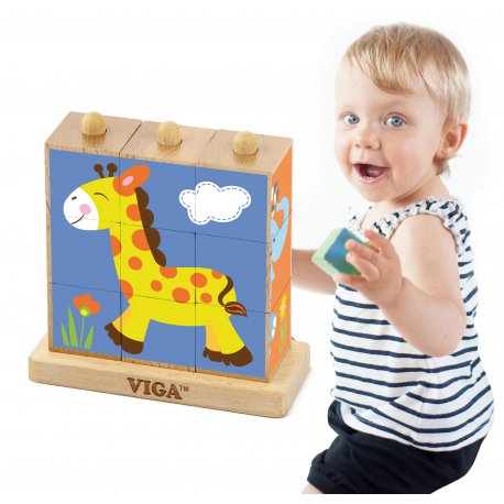 Drewniane kostki logiczne Viga Toys Farma 9 elementów