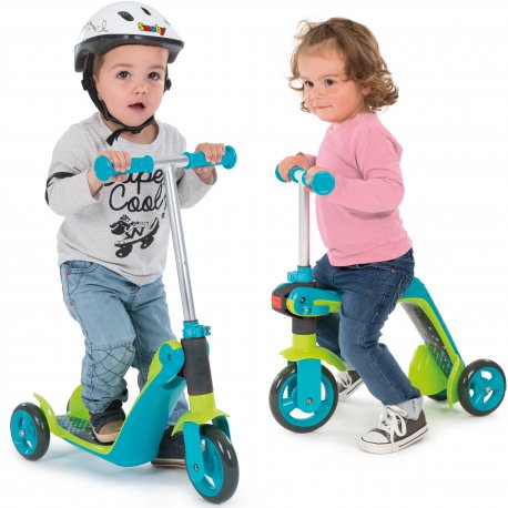 Smoby 2w1 Hulajnoga jeździk regulowana trójkołowa niebiesko-zielona