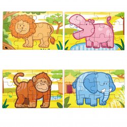 Drewniane Puzzle Safari Zwierzątka Viga Toys Układanka 4 Obrazki