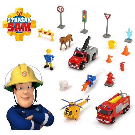 Strażak Sam zestaw dwóch metalowych pojazdów Dickie + 2 konie