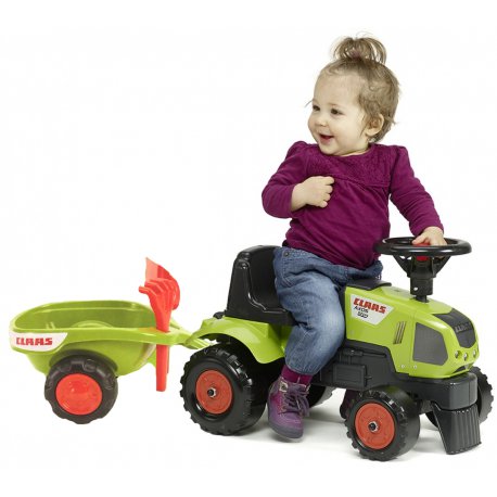 FALK Traktor PRZYCZEPA Jeździk CLAAS AXOS Zielony + Zestaw do Piasku