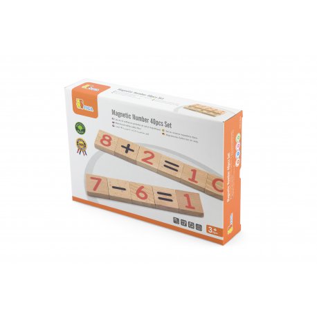 Zestaw Drewnianych Magnetycznych Cyferek i Znaków 40 elementów VIGA