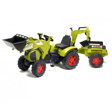 FALK Duży Traktor na pedały CLASS z przyczepą ładowarką koparką