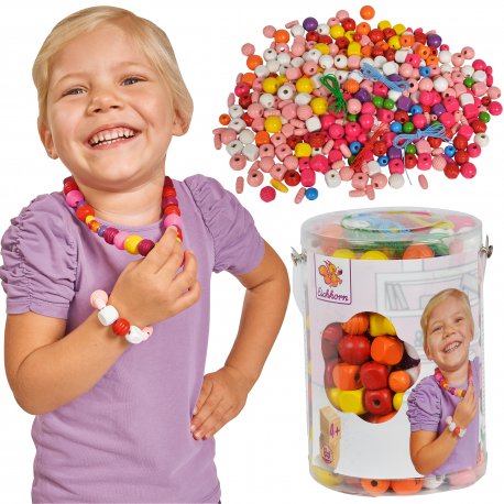 Drewniane Koraliki Do Nawlekania Dla Dzieci w Wiaderku Eichhorn