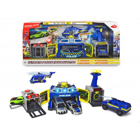 Dickie SOS Kwatera główna Policji zestaw Dron + 5 Pojazdów Światło Dźwięk