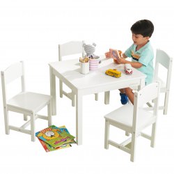 Drewniany Zestaw Stolik i 4 Krzesełka Białe KidKraft Farmhouse