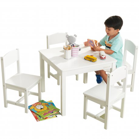 Drewniany Zestaw Stolik i 4 Krzesełka Białe KidKraft Farmhouse
