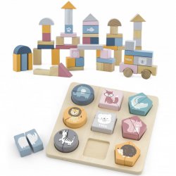 VIGA PolarB Drewniana Układanka + Klocki 60 Elementów