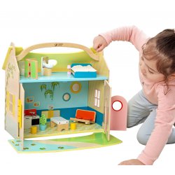CLASSIC WORLD Nowoczesny Drewniany Domek Dla Lalek 21 Elementów
