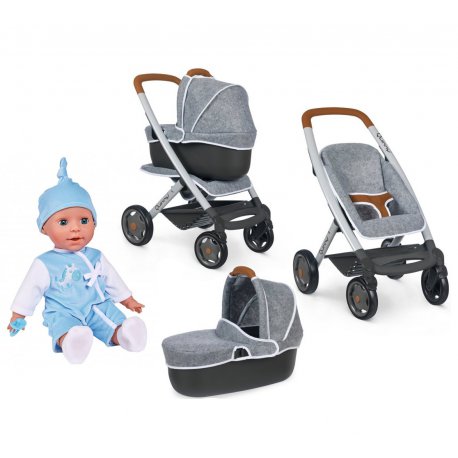 Smoby Wózek 3 w 1 Spacerówka Gondola Maxi Cosi Filcowy dla Lalek