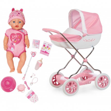 Zestaw Lalka Baby Born Soft Touch 43 cm i Wózek głęboki Smoby Shara