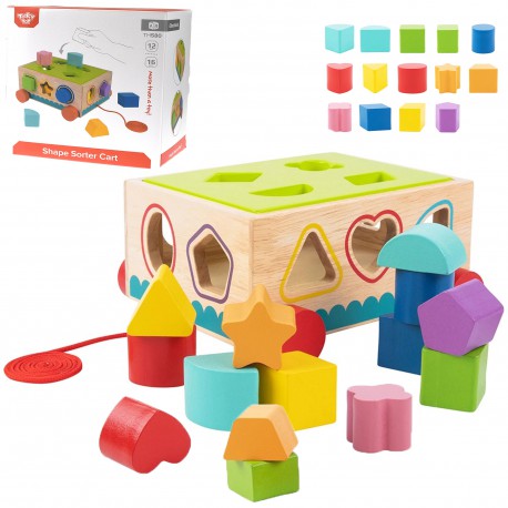 TOOKY TOY Drewniany Sorter Wózek Klocki 16 el.