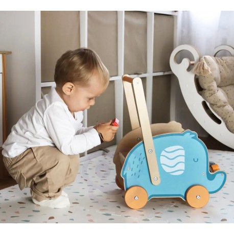 Viga PolarB Drewniany Wózek 2w1 Pchacz Słonik