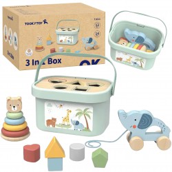 TOOKY TOY Pudełko Sorter Box 3w1 Klocki piramidka Słonik