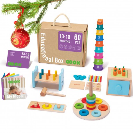 Tooky Toy Edukacyjne Pudełko Montessori Wbijak Układanka Sorter  6w1 od 13-18 miesiąca