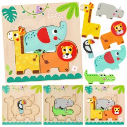 Tooky Toy Drewniane Puzzle Wielowarstwowe Tablica Zwierzątka 7 el.