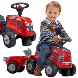 FALK Traktorek Baby Massey Ferguson Czerwony z Przyczepką + akc. Od 12 Miesięcy