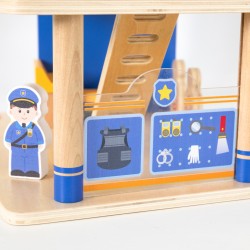 VIGA Drewniany Komisariat Policji Radiowóz Zestaw Domek 3 poziomy 14 el