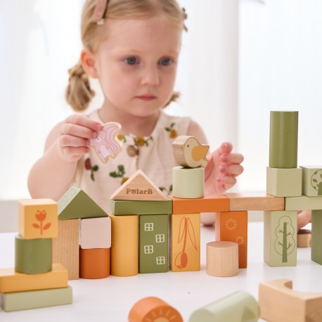 Viga PolarB Drewniane Klocki Bloki Zwierzęta 50 el. Montessori
