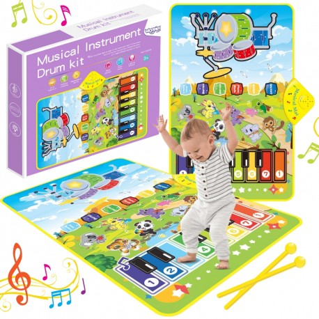 WOOPIE Mata Muzyczna Zwierzątka Interaktywne Pianino I Perkusja 2w1