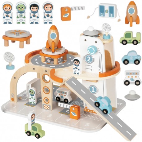 TOOKY TOY Drewnian Kosmiczny Parking  Stacja Kosmiczna