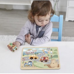 TOOKY TOY Drewniane Interaktywne Puzzle Pojazdy