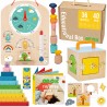 Tooky Toy Edukacyjne Pudełko Montessori Układanka Liczydło Tablica Pogody 6w1 od 3 Lat