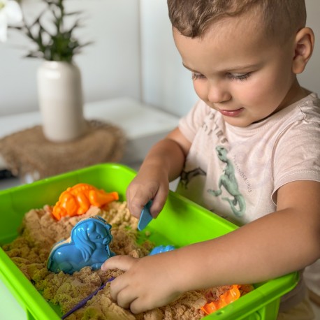 WOOPIE Piasek Kinetyczny 1,5 kg Zestaw XXL Dinozaury Stolik z Foremkami