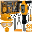 WOOPIE Zestaw Narzędzi Małego Majsterkowicza Gogle Kask Młot Pneumatyczny 21el.