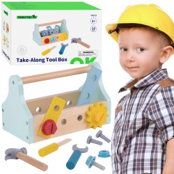TOOKY TOY Drewniana Skrzynka z Narzędziami Zestaw 18 el.