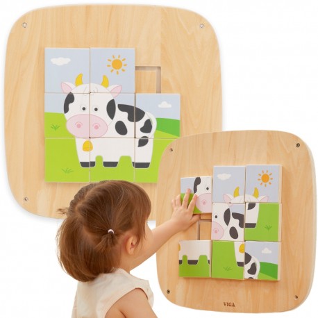 VIGA Drewniana Tablica Manipulacyjna Sensoryczna Układanka Obrazkowa Puzzle
