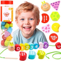 TOOKY TOY Drewniana Sznurowana Gąsienica Do Nawlekania Zręcznościowa
