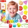 TOOKY TOY Drewniane Klocki do Nawlekania Gąsienica Nauka Liczenia 20 el.