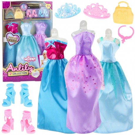 WOOPIE Zestaw Modowy Dla Lalek Sukienki Buty Biżuteria Akcesoria