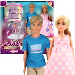 WOOPIE Zestaw Lalek Rodzina Lily w Ciąży Tata Niemowlak Wózek Akcesoria