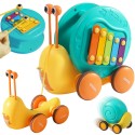 WOOPIE Ślimak do Ciągnięcia 4w1 Cymbałki Zębatki Sensoryczne Wyrzutnia + Małe Autko