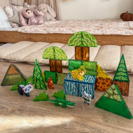 WOOPIE Klocki Magnetyczne Konstrukcyjne 3D Zestaw Edukacyjny Rzadkie Zwierzęta 45el.