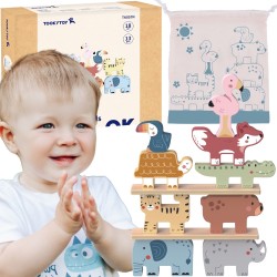 TOOKY TOY Drewniane Klocki Układanka Zwierzątka Montessori 9 el.