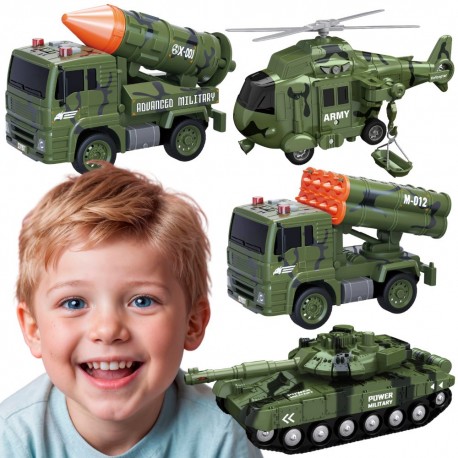 WOOPIE Zestaw Pojazdów Wojskowych z Wyrzutnią Czołg Helikopter 4SZT