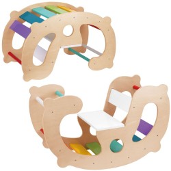 WOOPIE GREEN Drewniany Tęczowy Bujak i Mostek 2w1 Montessori
