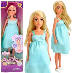 WOOPIE Lalka Lily z Brzuszkiem w Ciąży Niemowlak Błękitna Sukienka