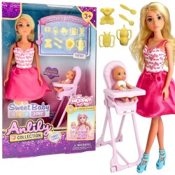 WOOPIE Lalka Mama Bobas Krzesełko do Karmienia Zestaw Akcesoria
