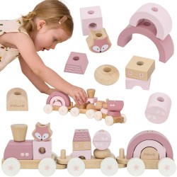 VIga Drewniana Układanka Pociąg z Wagonikami Klocki