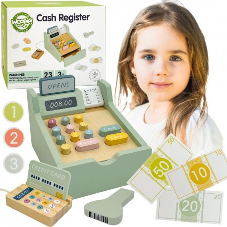 WOOPIE GREEN Drewniana Kasa Fiskalna Gotówka + Karta Płatnicza