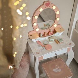 TOOKY TOY Drewniana Toaletka z Krzesełkiem Akcesoria Lustro + Kosmetyki
