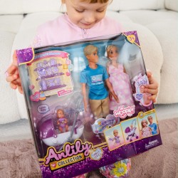 WOOPIE Zestaw Lalek Rodzina Lily w Ciąży Tata Niemowlak Wózek Akcesoria