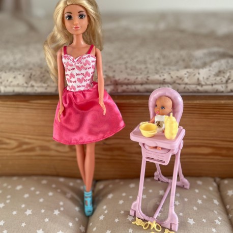 WOOPIE Lalka Mama Bobas Krzesełko do Karmienia Zestaw Akcesoria